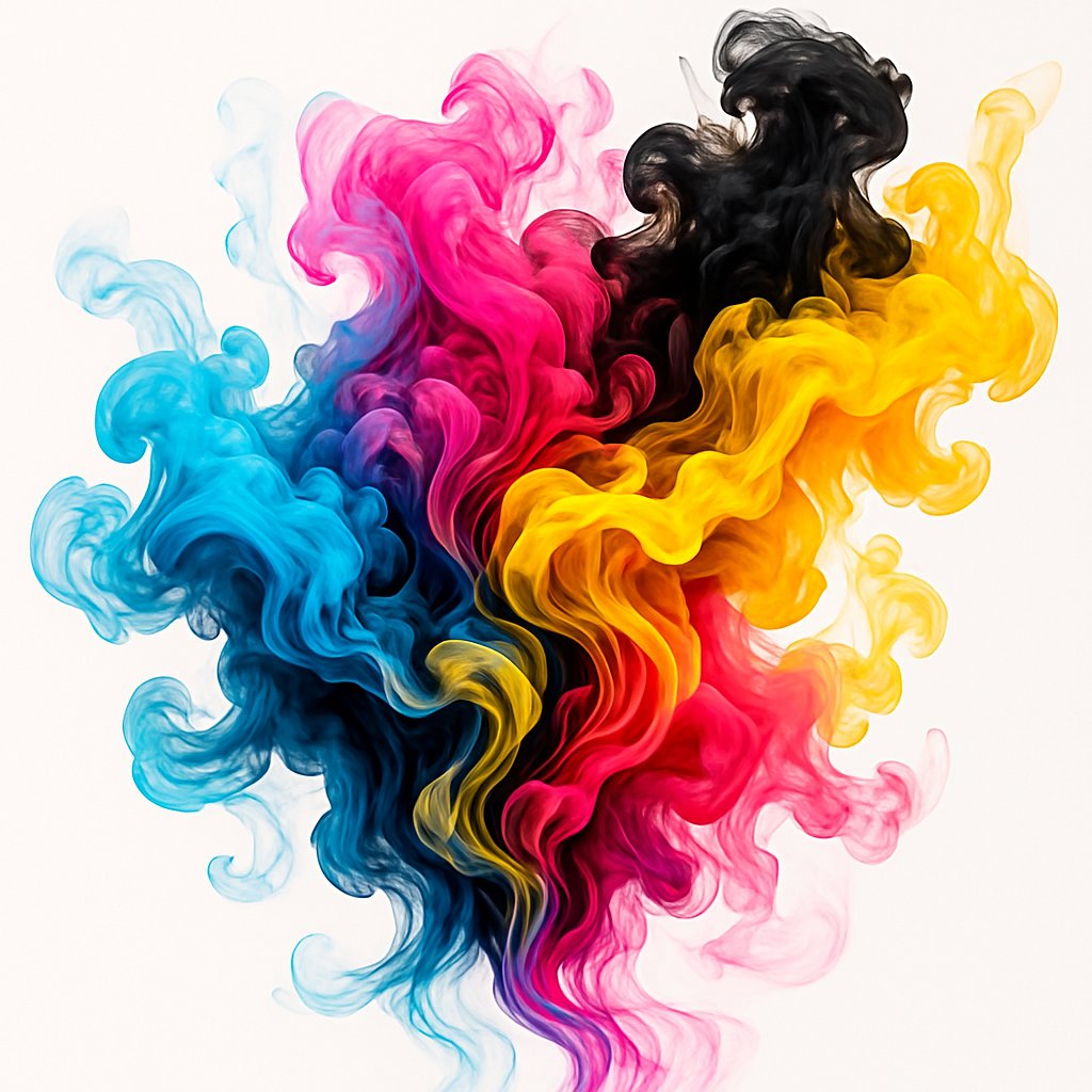 Vibrant swirling CMYK ink