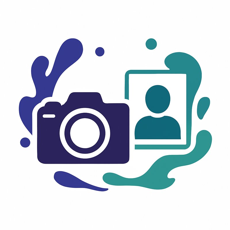 Camera en pasfoto pictogram met inktvormen